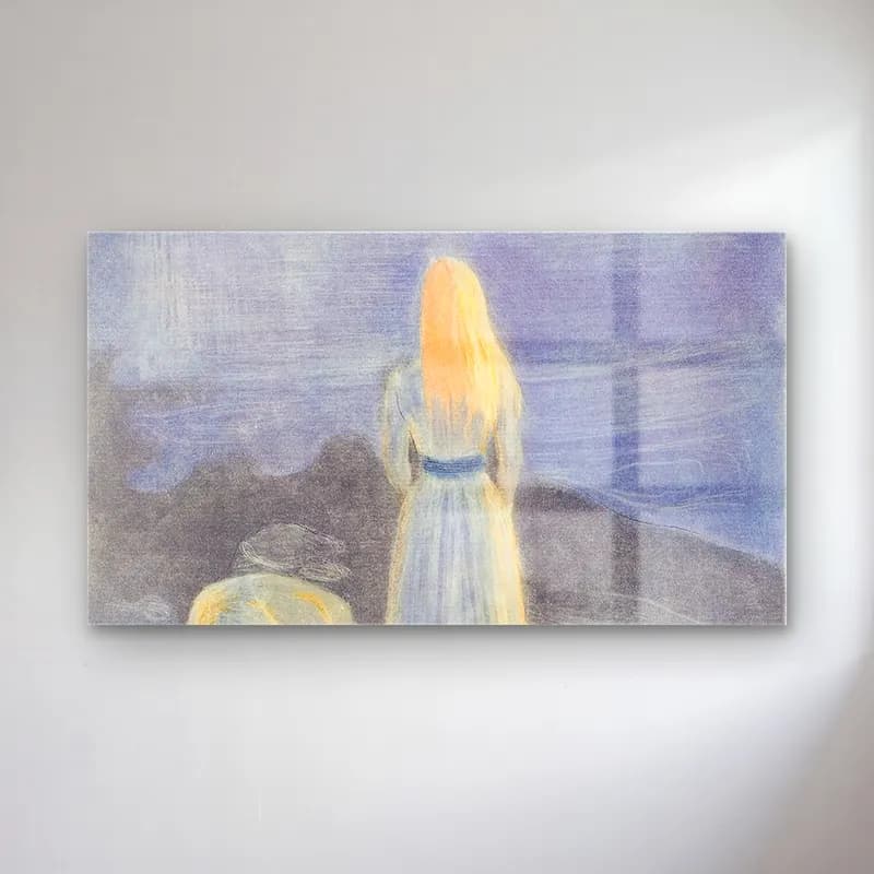 Edvard Munch – Young Woman on the Beach cam tablo — Edvard Munch – Young Woman on the Beach — suluboya elbiseli kadın
