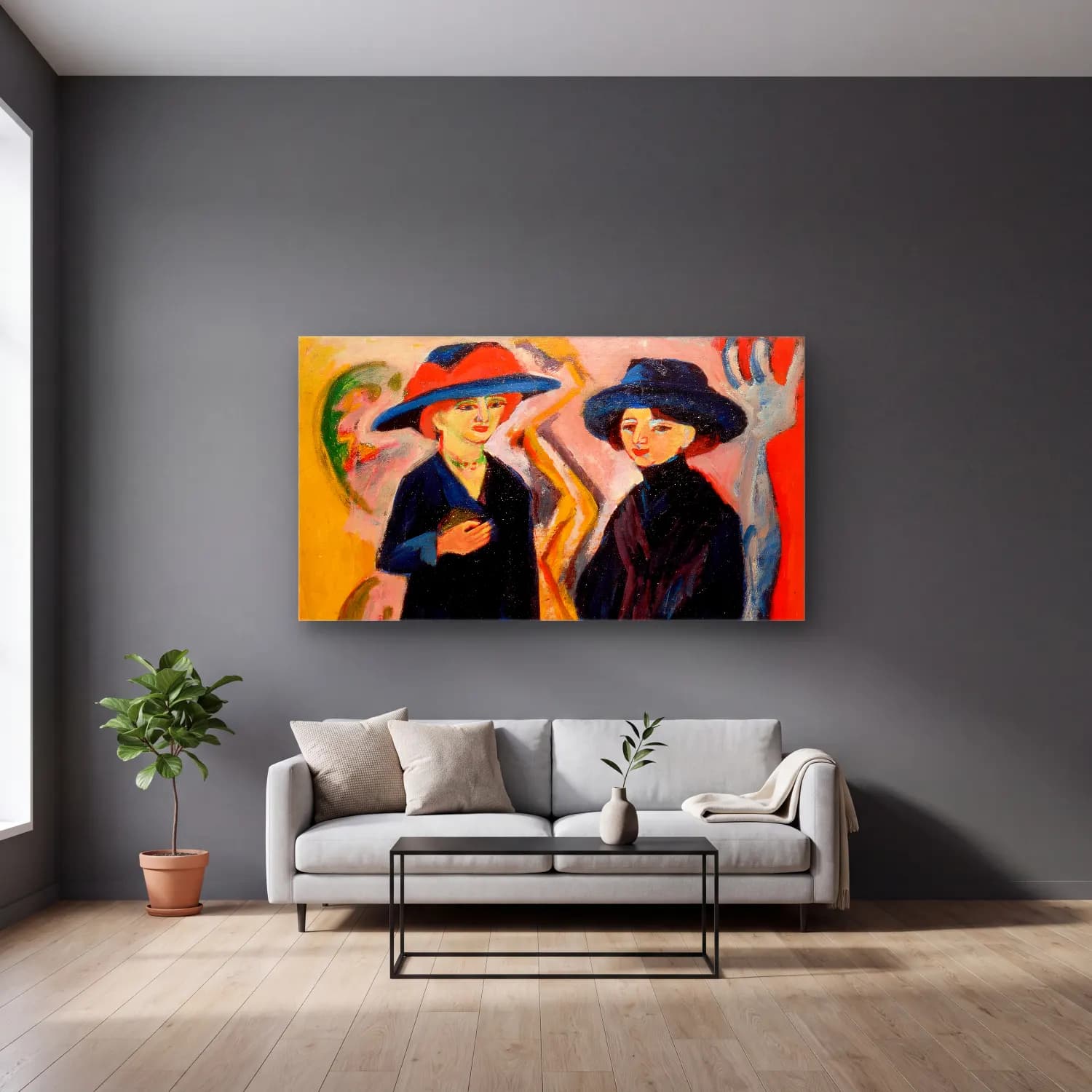 Ernst Ludwig Kirchner – Two Women cam tablo — gri duvarlı salonda