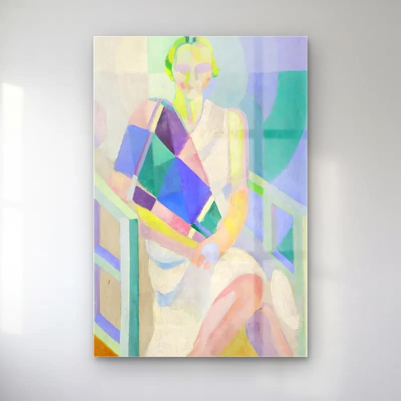 Robert Delaunay – Portrait de Madame Heim cam tablo — Robert Delaunay – Portrait de Madame Heim — modern soyut elbiseli kadın