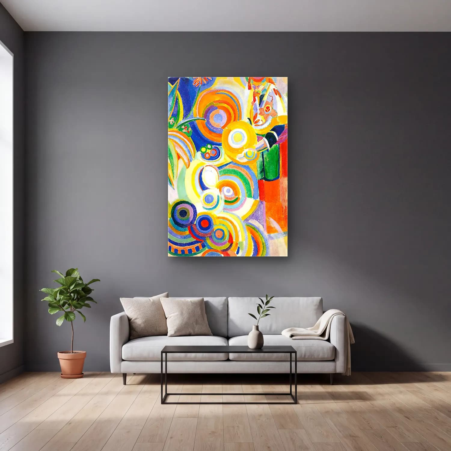 Robert Delaunay – Portuguese Woman cam tablo — gri duvarlı salonda