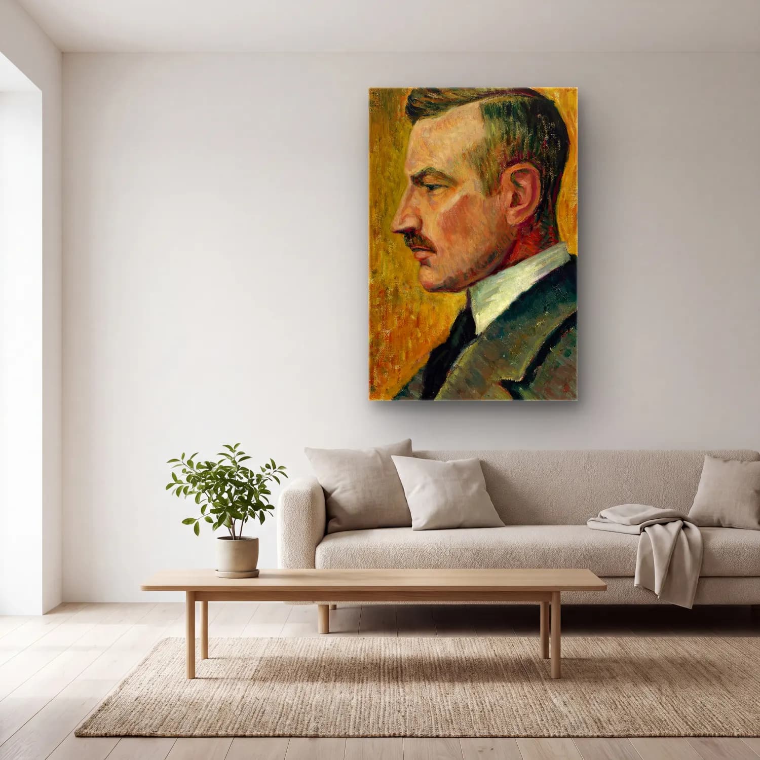 Alfred William Finch – Portrait of Artist Magnus Enckell – Sarı Tonlar cam tablo — açık renk salonda