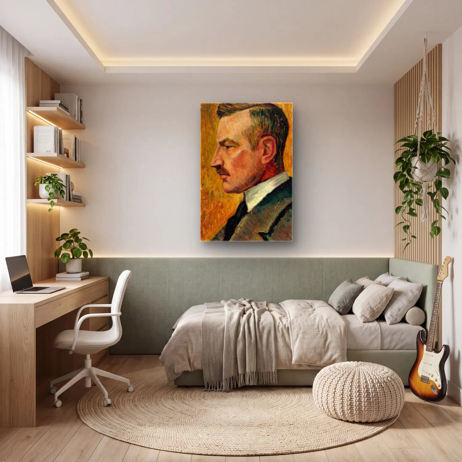 Alfred William Finch – Portrait of Artist Magnus Enckell – Sarı Tonlar cam tablo — genç odasında