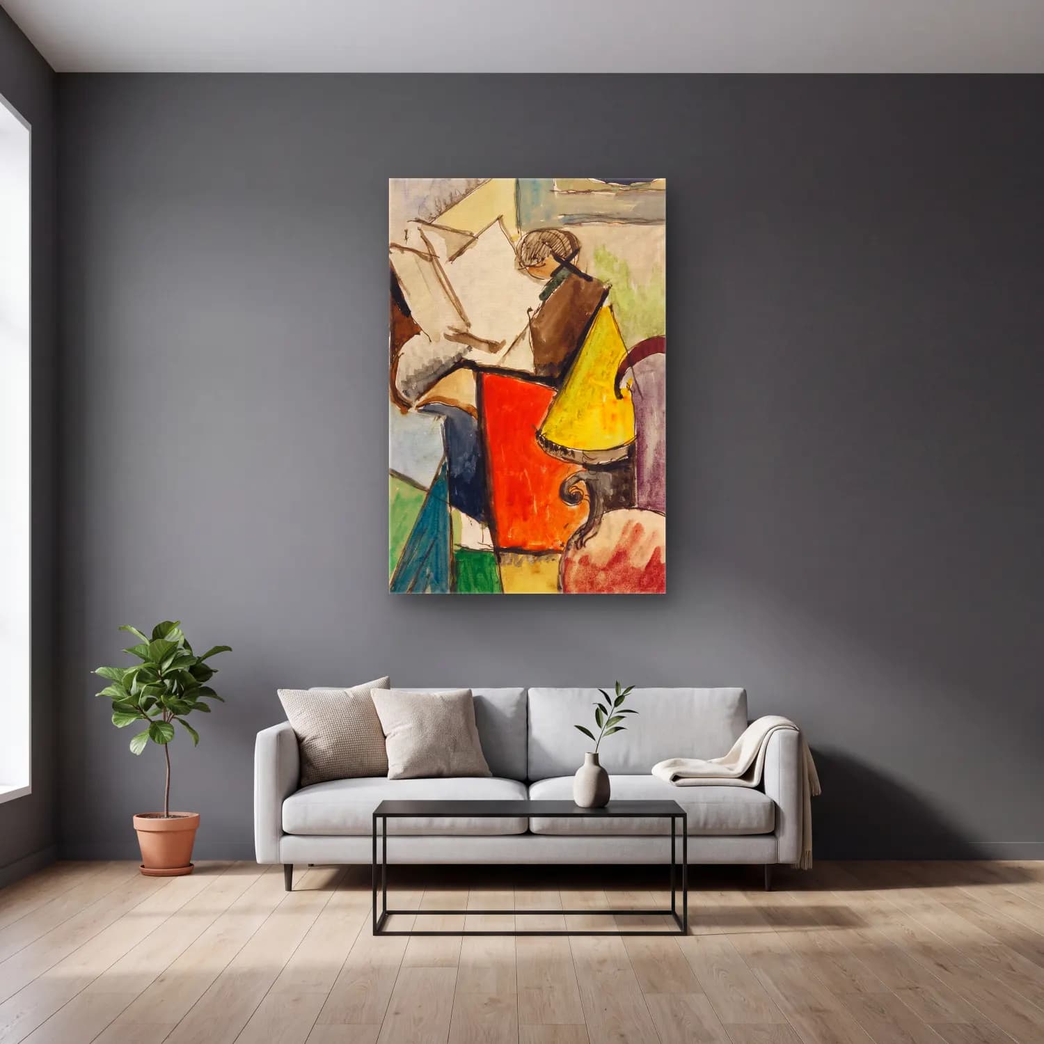 Albert Gleizes – Étude de Portrait de Florent Schmitt cam tablo — gri duvarlı salonda