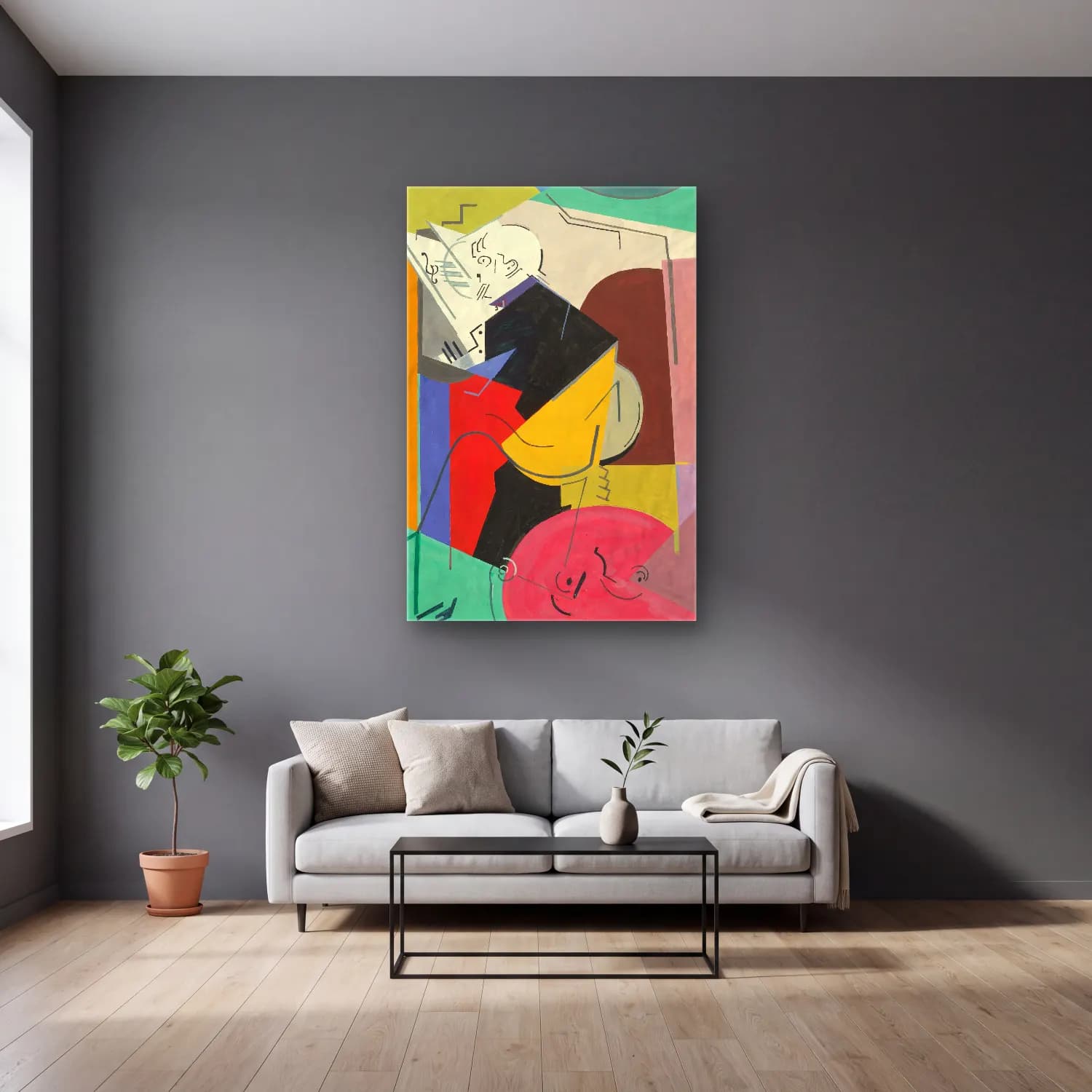 Albert Gleizes – Étude pour le portrait de Florent Schmitt cam tablo — gri duvarlı salonda