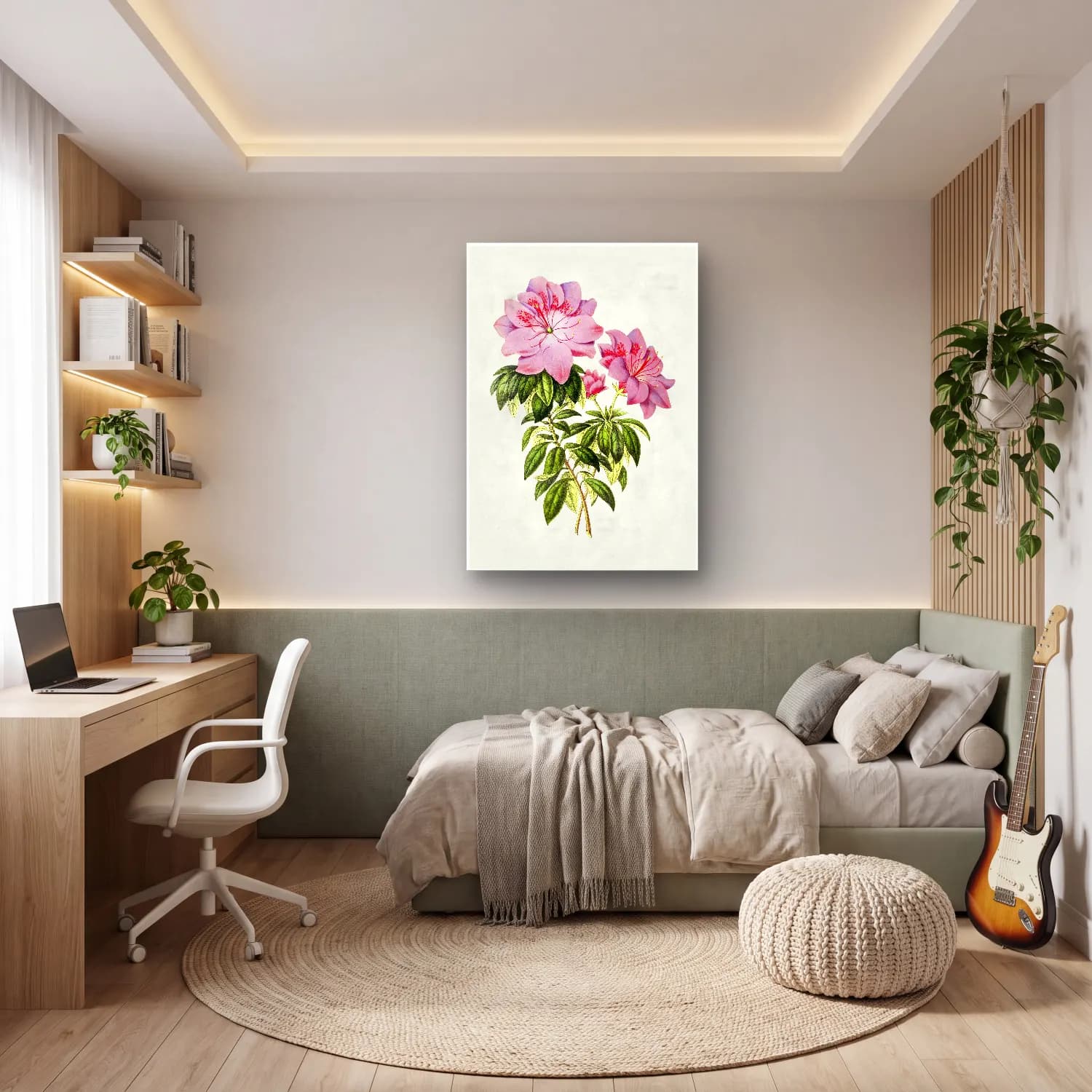 Botanik İllüstrasyon Pembe Şakayıklar No. 10 cam tablo — genç odasında