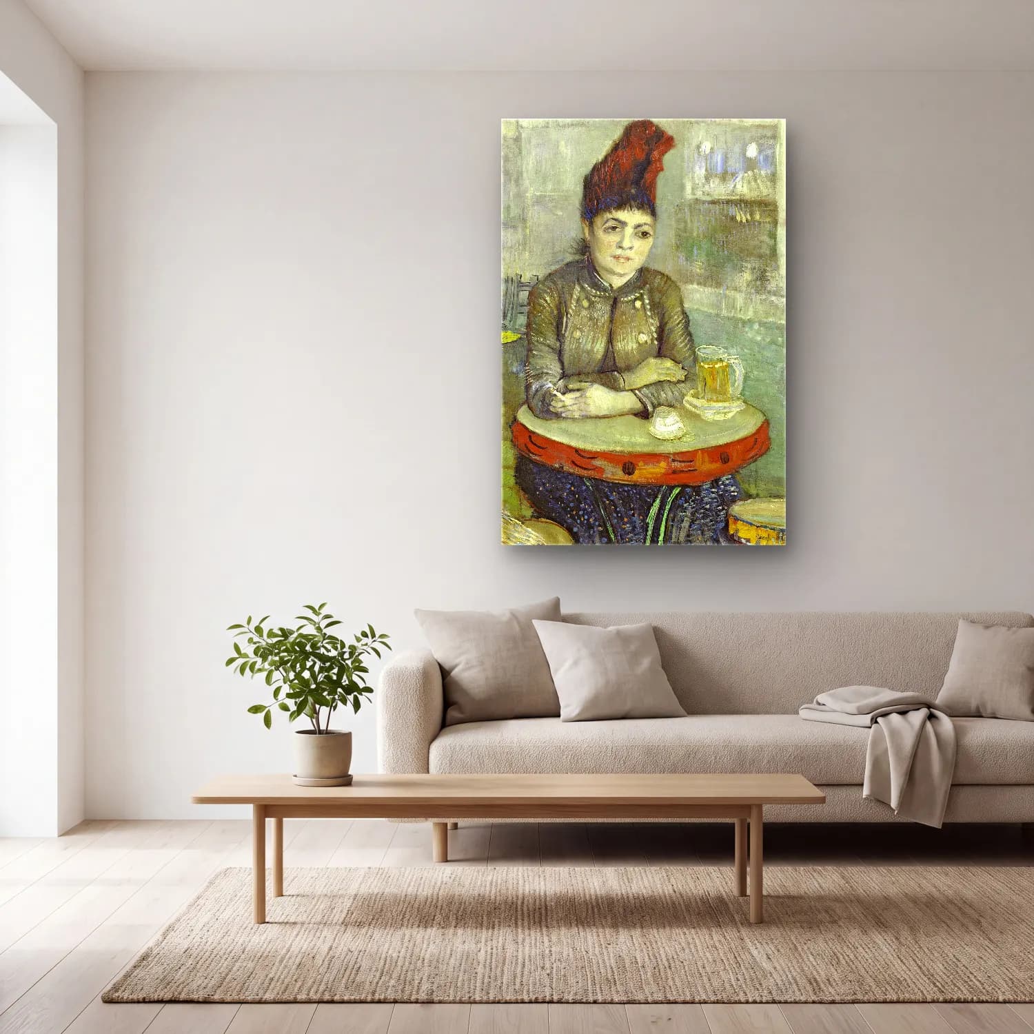 Vincent van Gogh – Agostina Segatori Sitting in the Café du Tambourin cam tablo — açık renk salonda