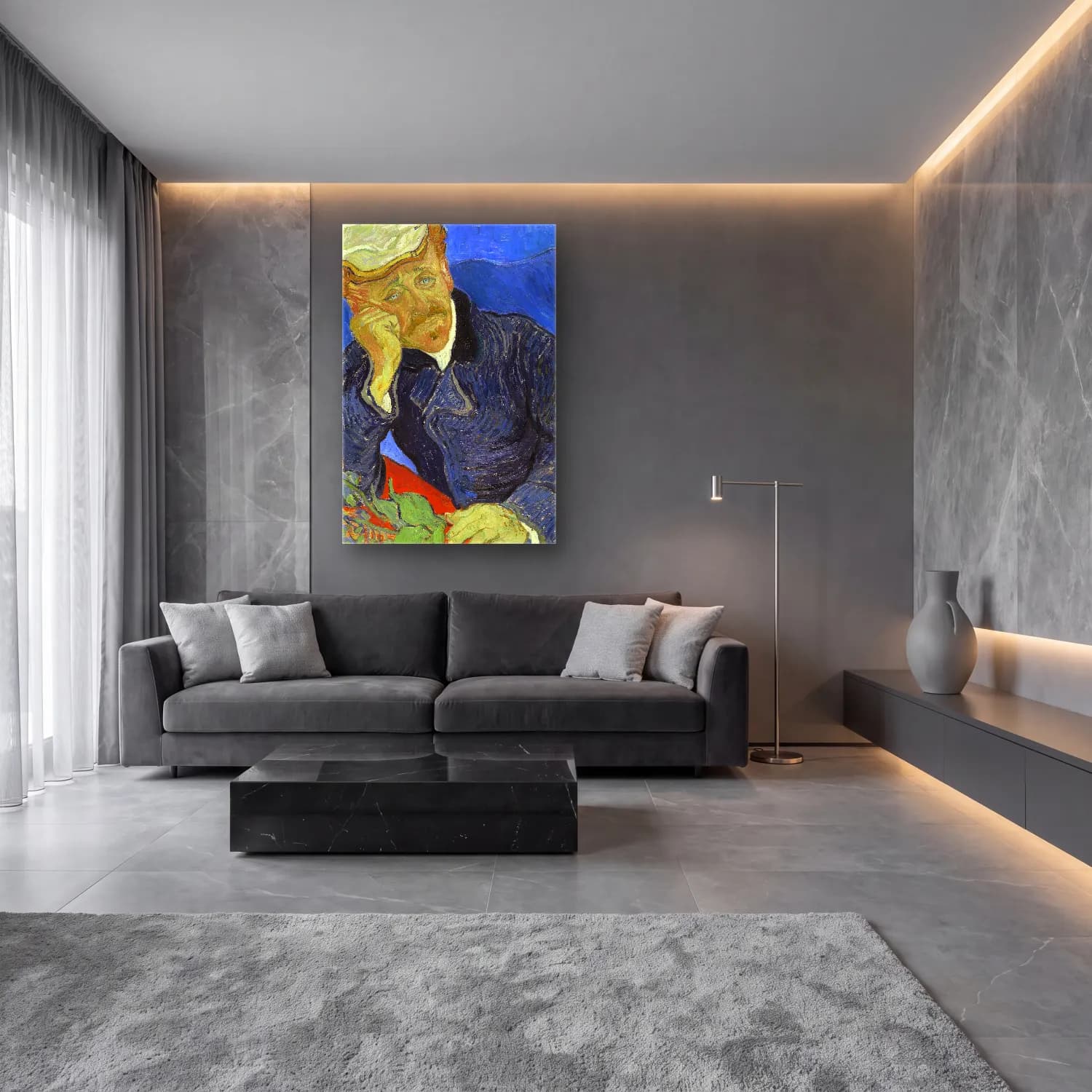 Vincent van Gogh – Dr Paul Gachet cam tablo — lüks salon duvarında