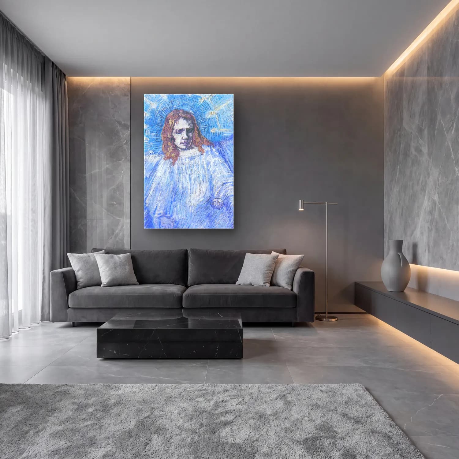 Vincent van Gogh – Half-figure of an Angel (after Rembrandt) cam tablo — lüks salon duvarında