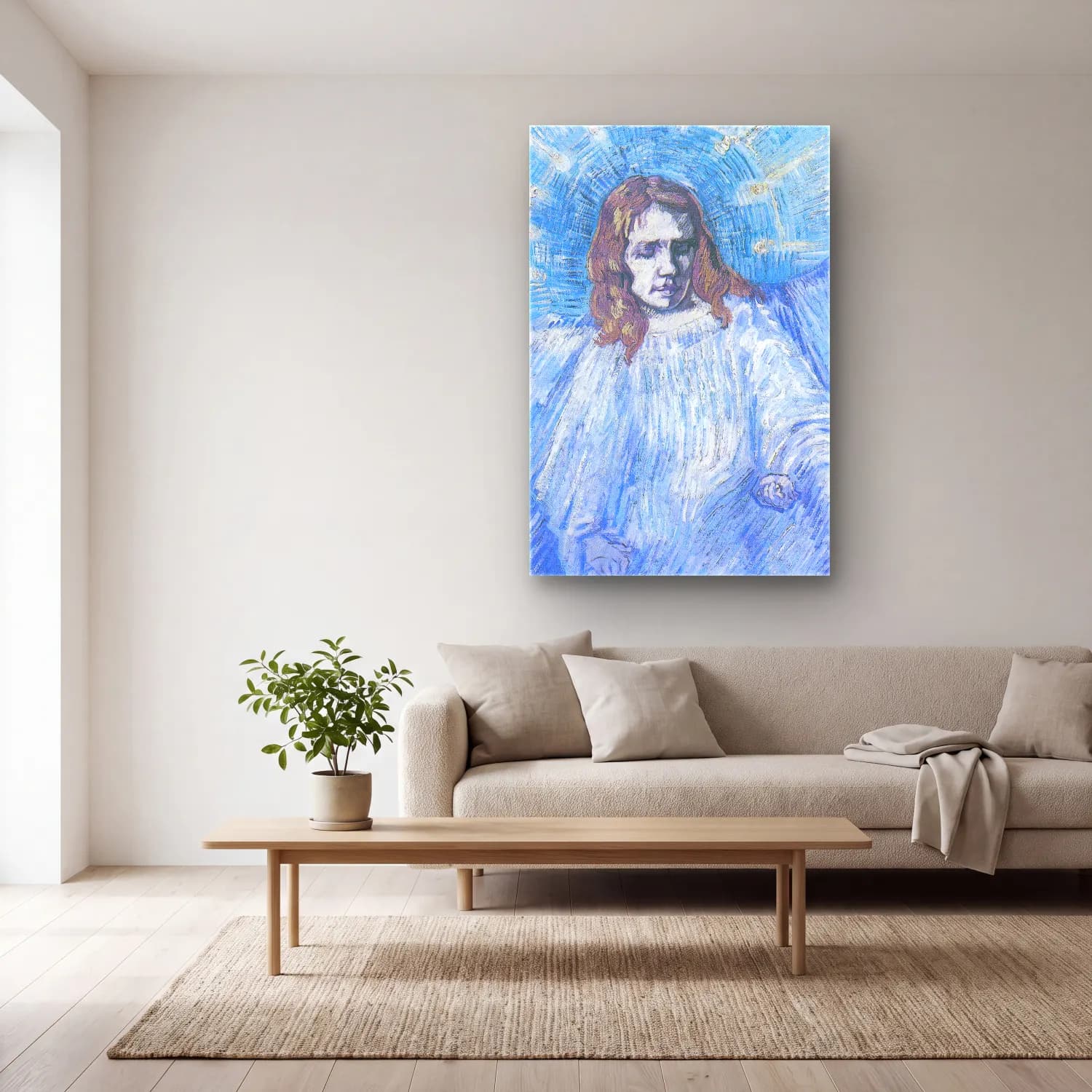 Vincent van Gogh – Half-figure of an Angel (after Rembrandt) cam tablo — açık renk salonda
