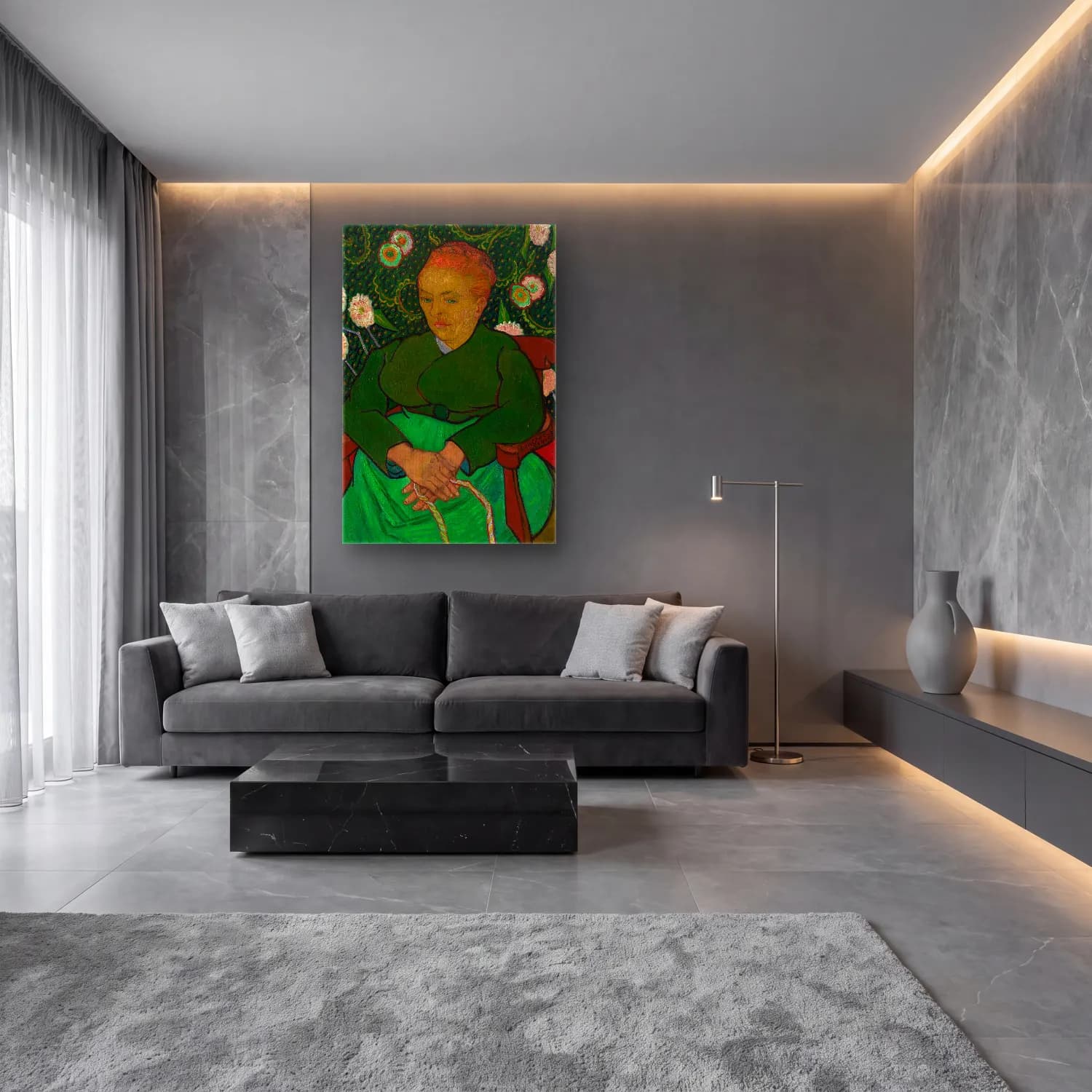 Vincent van Gogh – La Berceuse (Woman Rocking a Cradle Augustine-Alix Pellicot… cam tablo — lüks salon duvarında