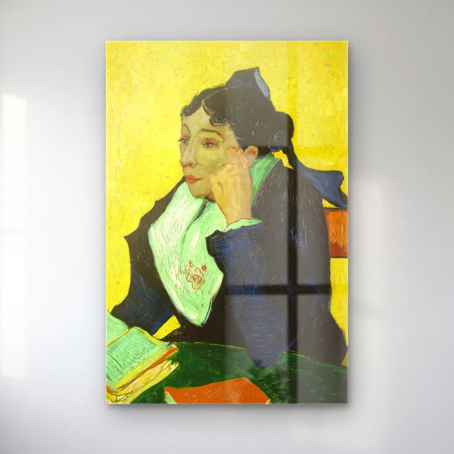 Vincent van Gogh – Madame Joseph-Michel Ginoux cam tablo — Vincent van Gogh – Madame Joseph-Michel Ginoux — empresyonist kitap okuyan kadın