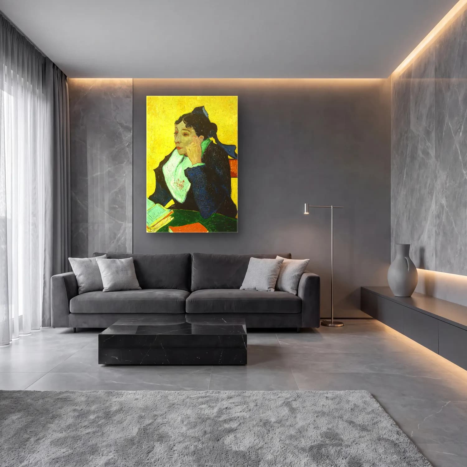 Vincent van Gogh – Madame Joseph-Michel Ginoux cam tablo — lüks salon duvarında