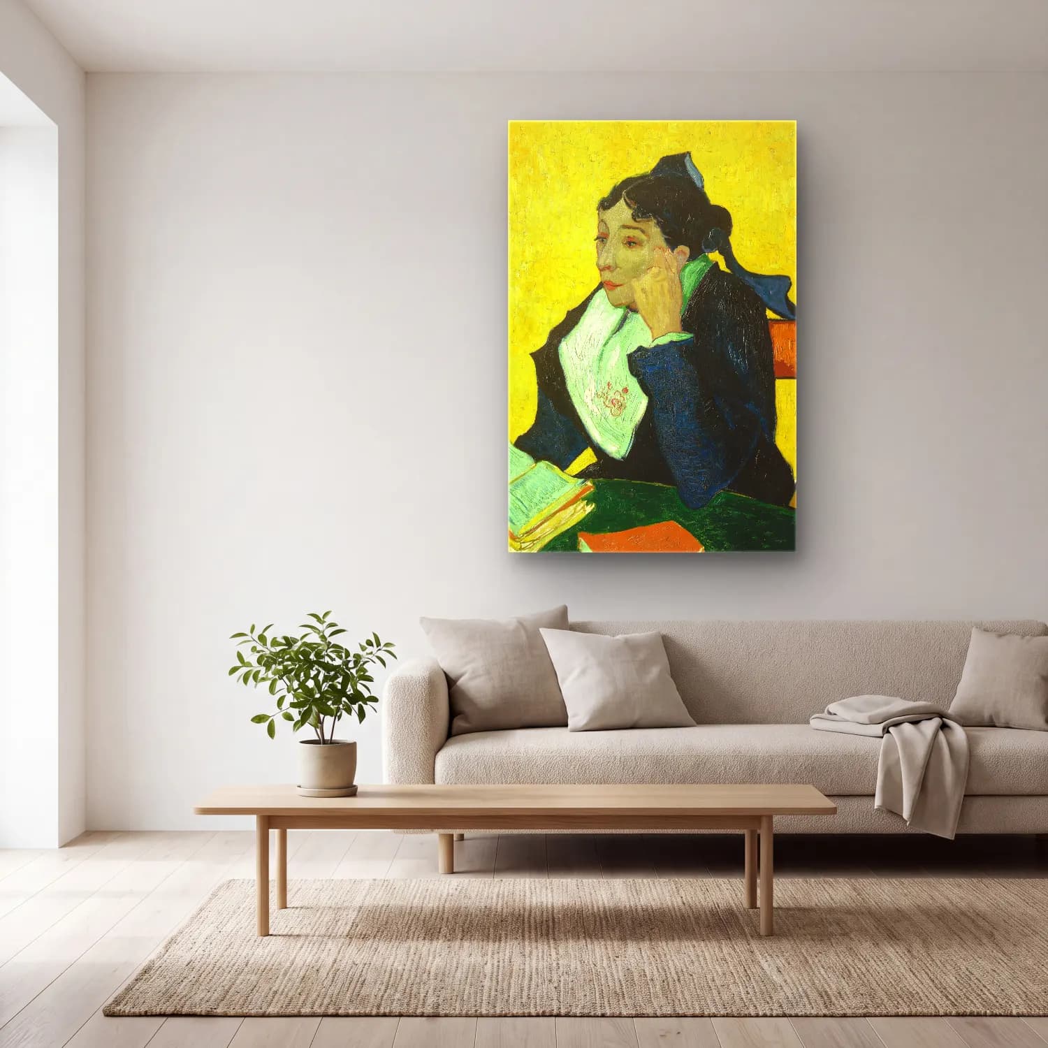 Vincent van Gogh – Madame Joseph-Michel Ginoux cam tablo — açık renk salonda