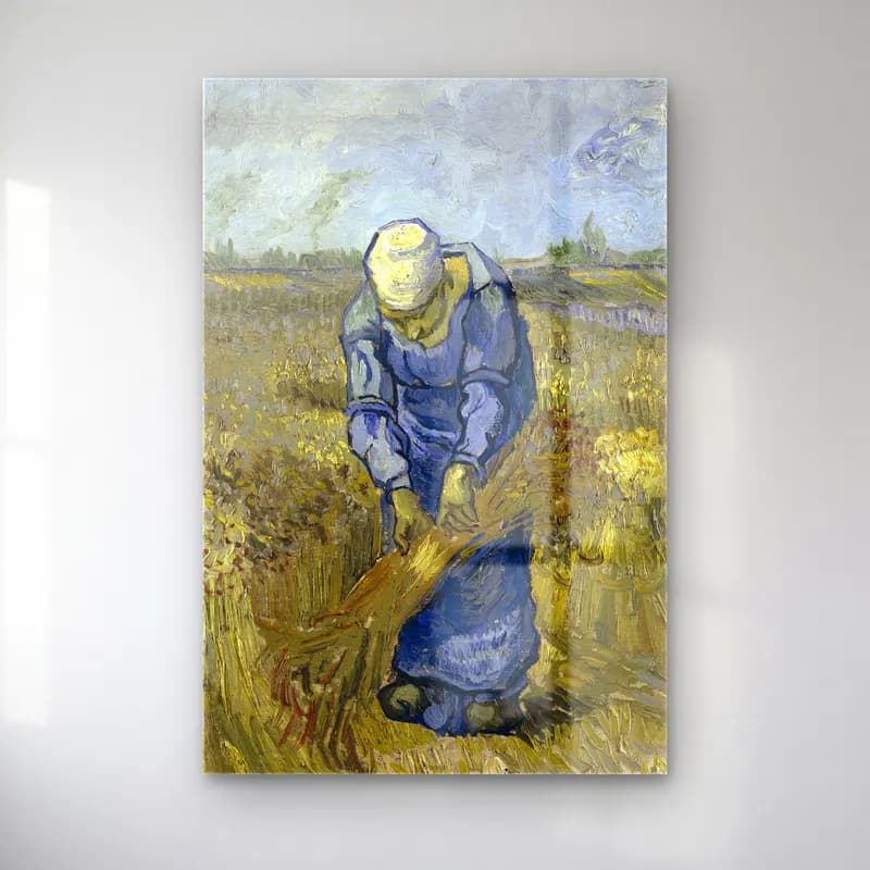 Vincent van Gogh – Peasant woman binding sheaves (after Millet) cam tablo — Vincent van Gogh – Peasant woman binding sheaves (after Millet) — empresyonist buğday tarlası