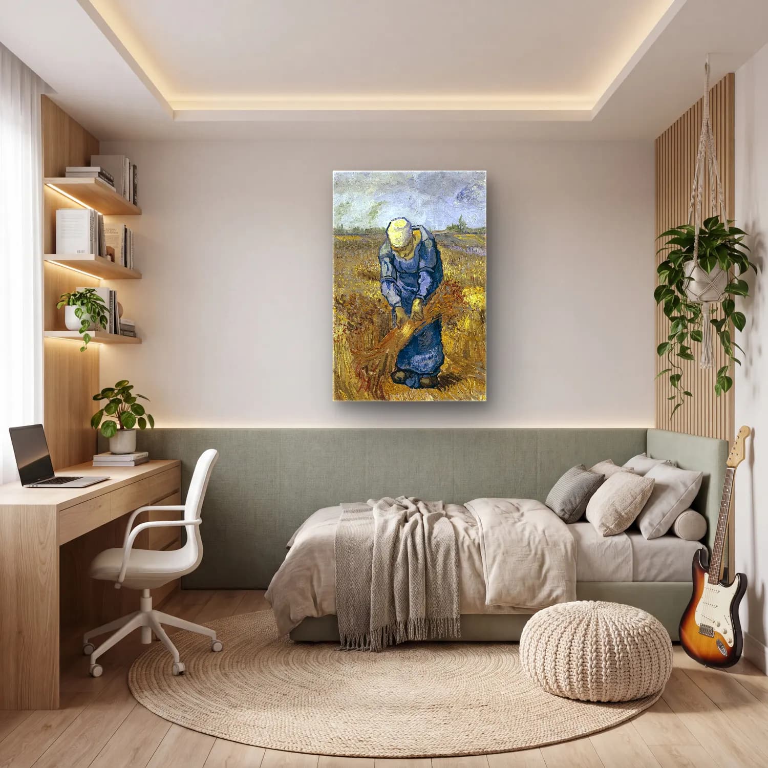 Vincent van Gogh – Peasant woman binding sheaves (after Millet) cam tablo — genç odasında