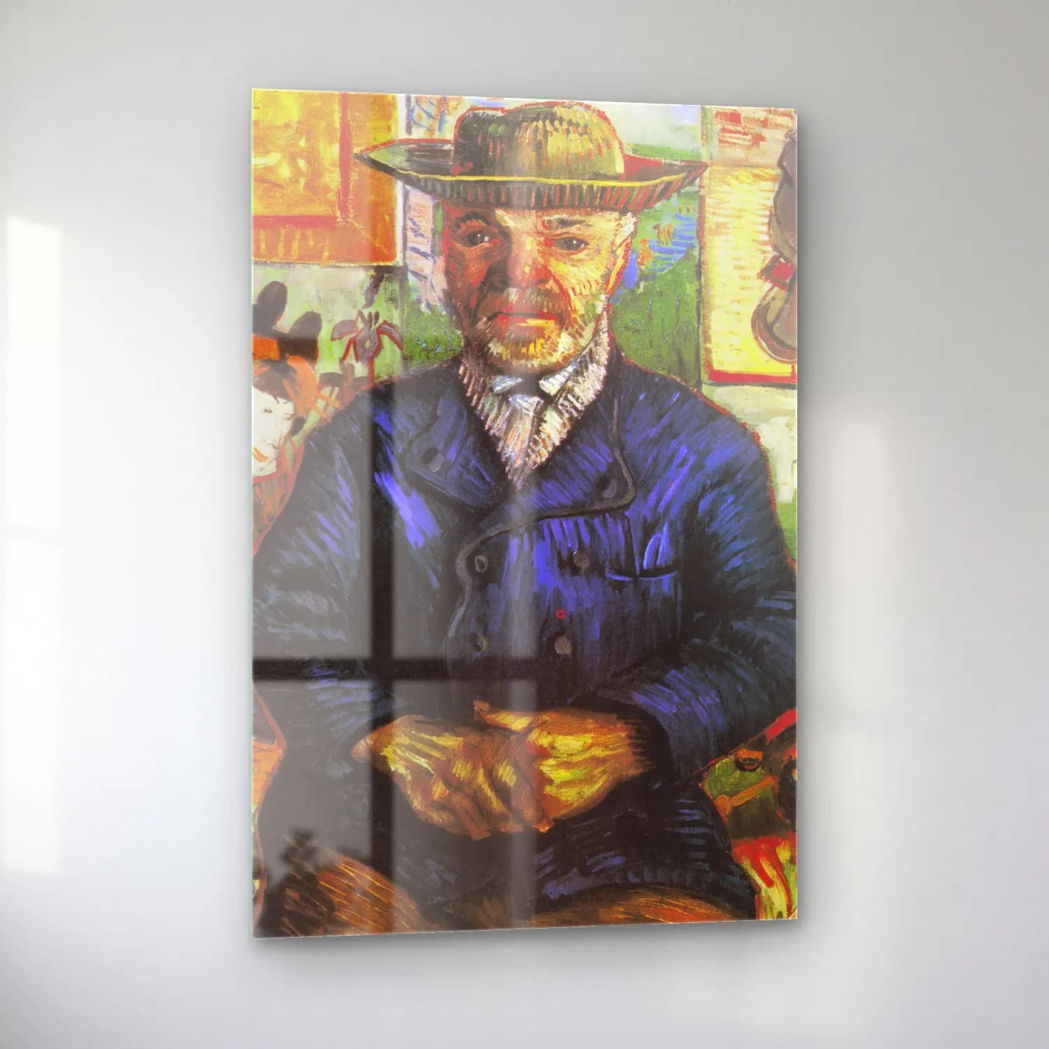 Vincent van Gogh – Portrait of Père Tanguy cam tablo — sol açıdan görünüm