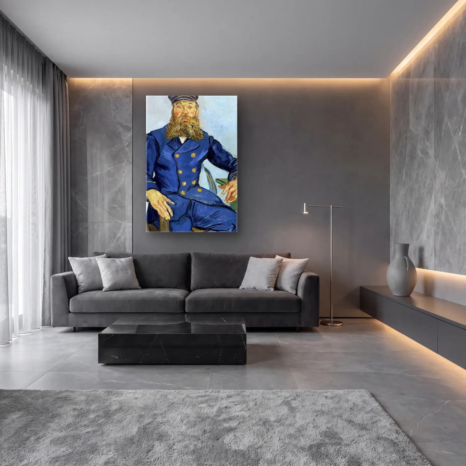 Vincent van Gogh – Portrait of the Postman Joseph Roulin cam tablo — lüks salon duvarında