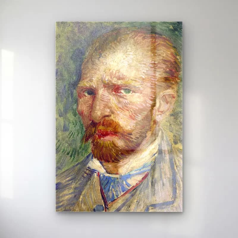 Vincent van Gogh – Self-Portrait – Mavi Tonlar cam tablo — Vincent van Gogh – Self-Portrait – Mavi Tonlar — empresyonist erkek portresi