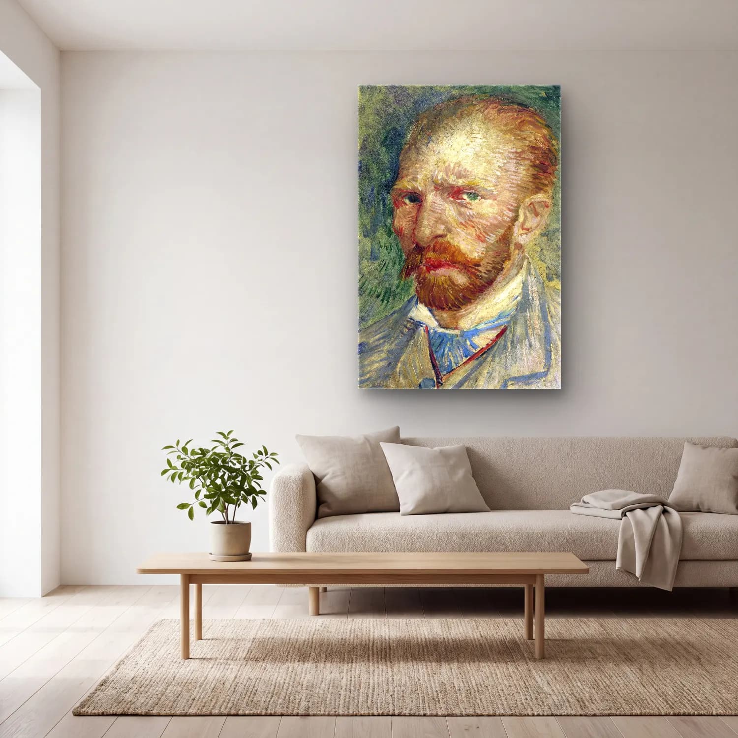 Vincent van Gogh – Self-Portrait – Mavi Tonlar cam tablo — açık renk salonda