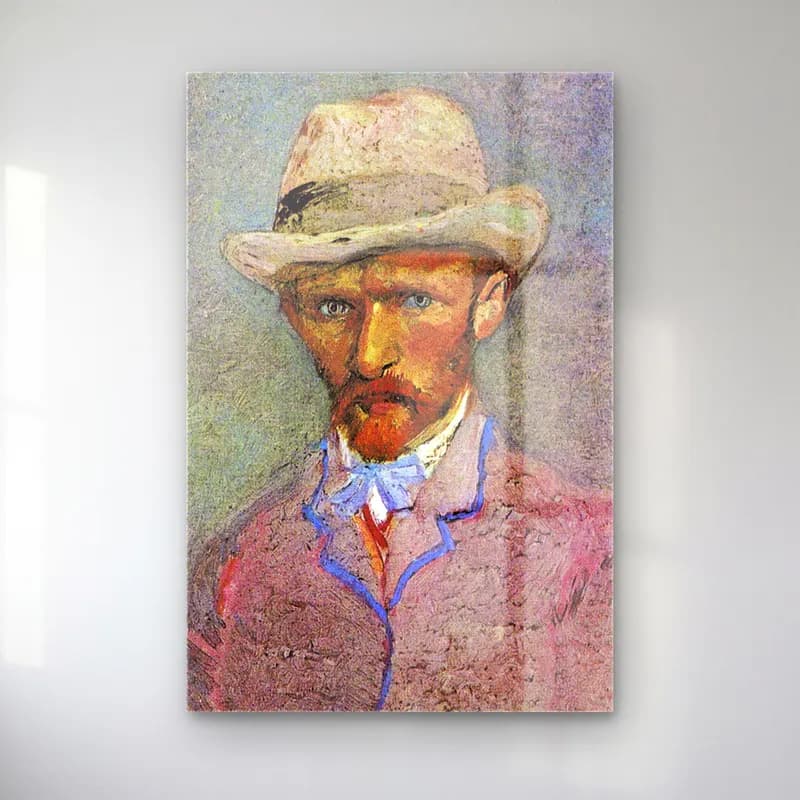 Vincent van Gogh – Self-Portrait with a Gray Straw Hat cam tablo — Vincent van Gogh – Self-Portrait with a Gray Straw Hat — empresyonist erkek portresi