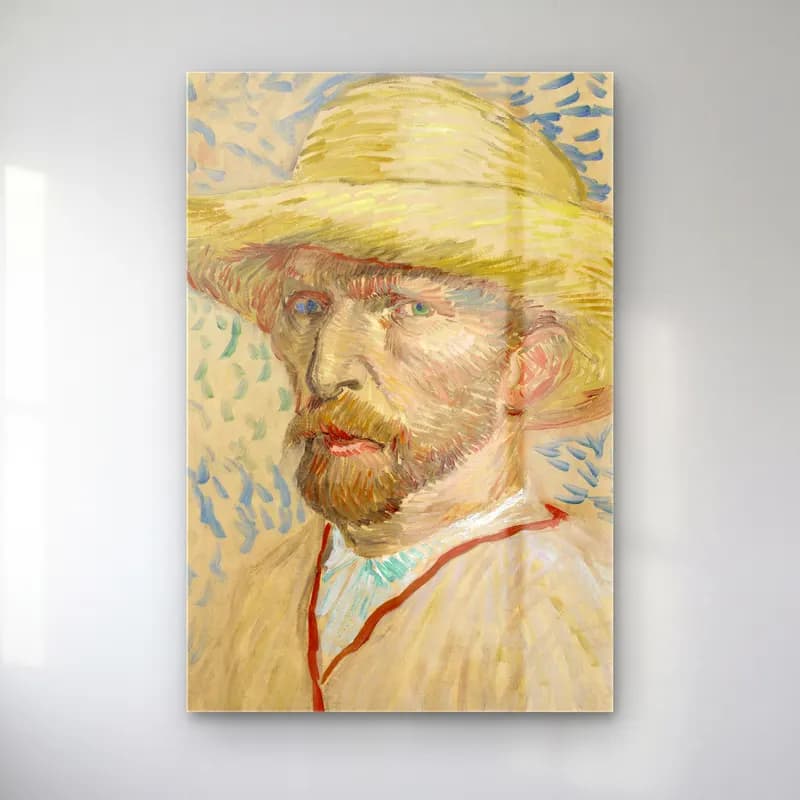 Vincent van Gogh – Self-Portrait with a Straw Hat cam tablo — Vincent van Gogh – Self-Portrait with a Straw Hat — empresyonist erkek portresi