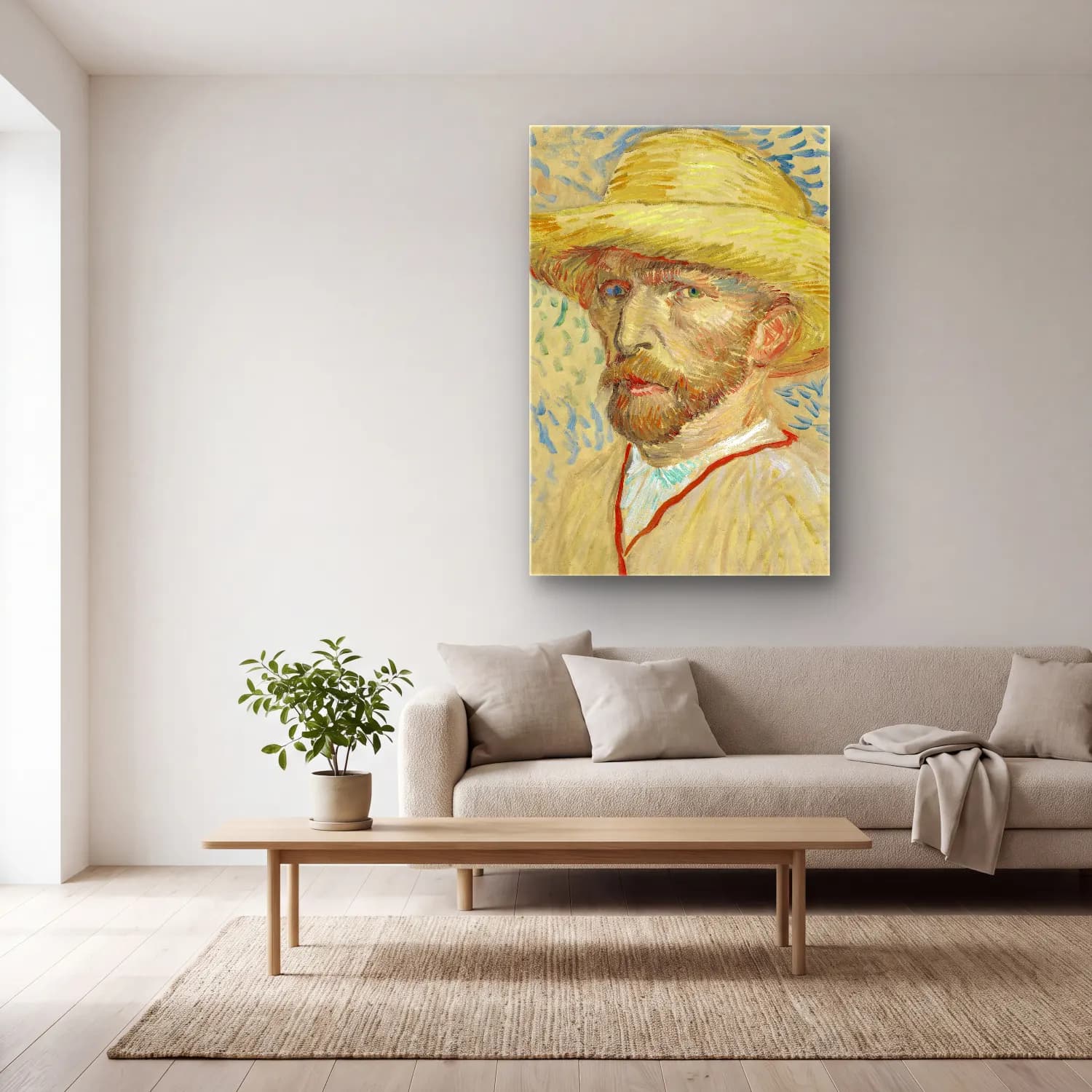 Vincent van Gogh – Self-Portrait with a Straw Hat cam tablo — açık renk salonda
