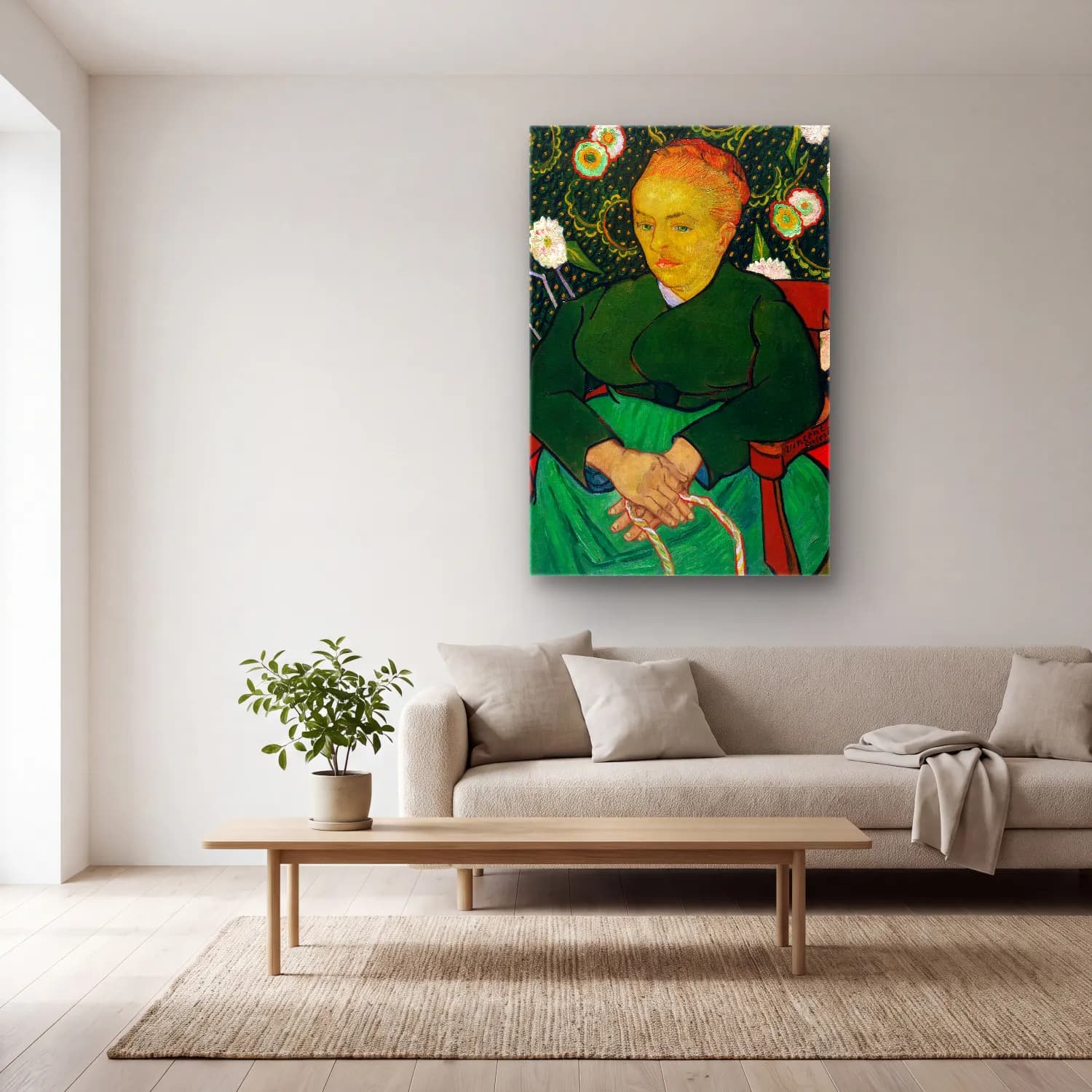 Vincent van Gogh – The Berceuse, Woman Rocking a Cradle cam tablo — açık renk salonda