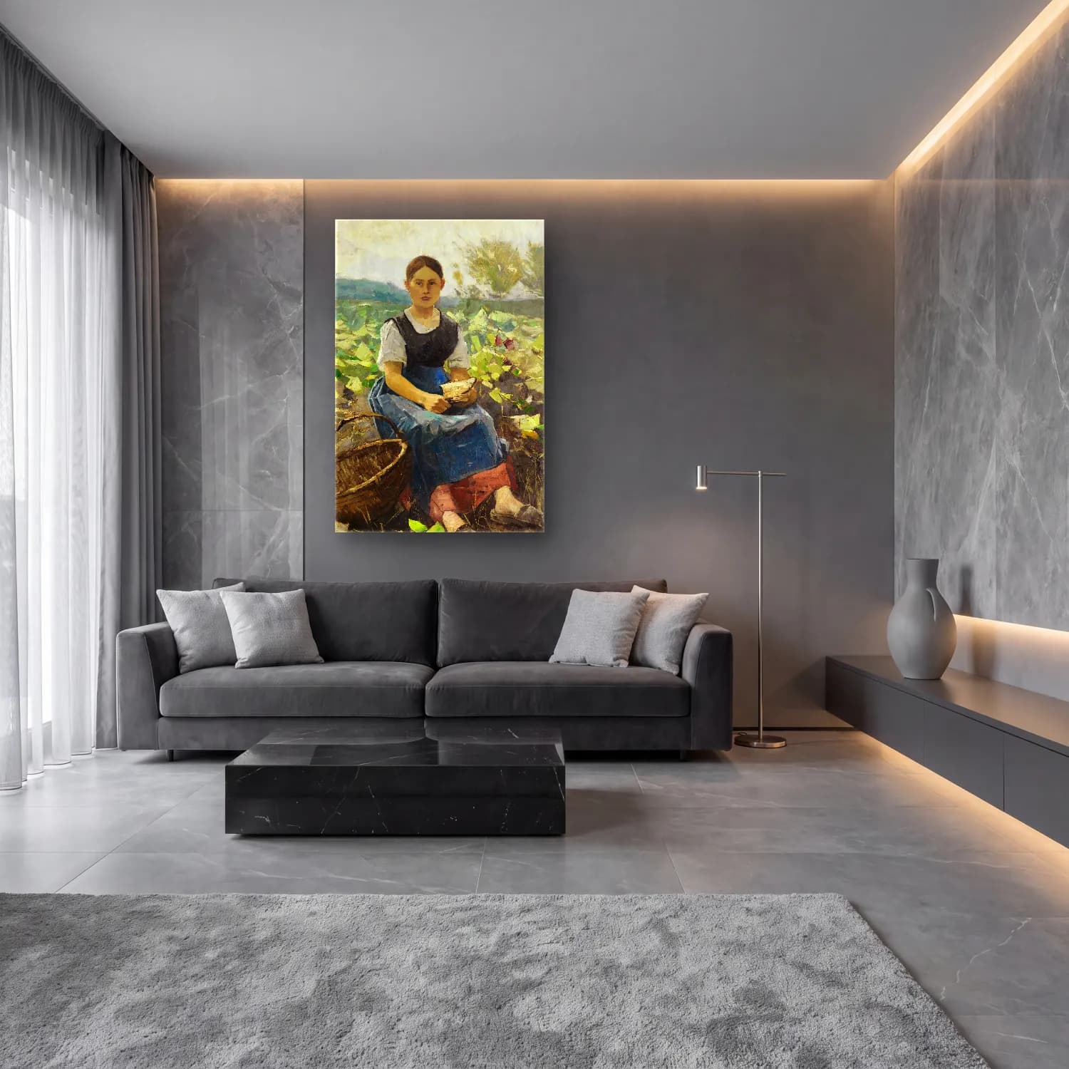 Karl Hagemeister – Mädchen im Kohlfeld cam tablo — lüks salon duvarında
