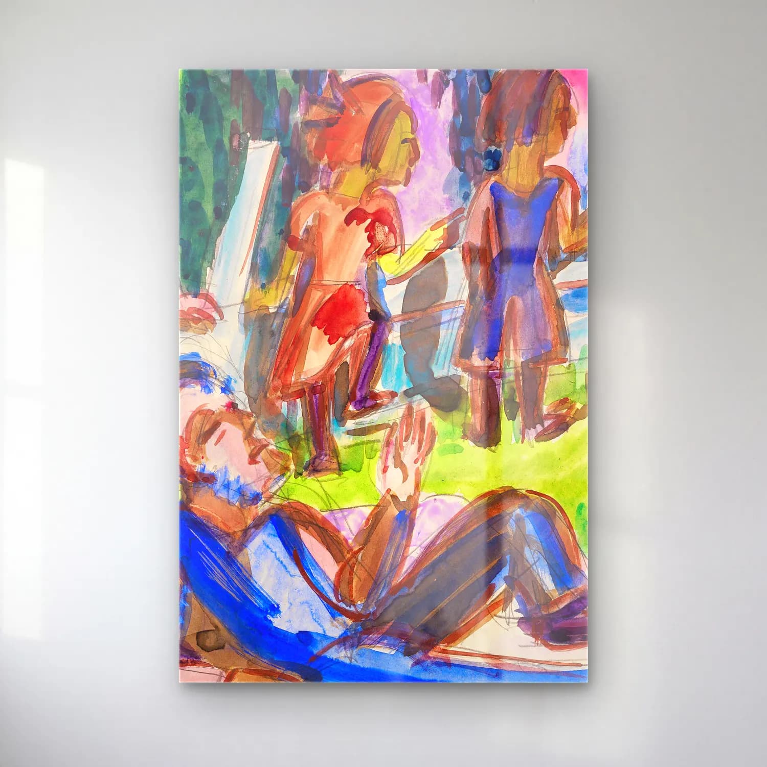 Ernst Ludwig Kirchner – Familie auf der Wiese – Pastel Tonlar cam tablo — Ernst Ludwig Kirchner – Familie auf der Wiese – Pastel Tonlar — suluboya sahilde i̇nsanlar