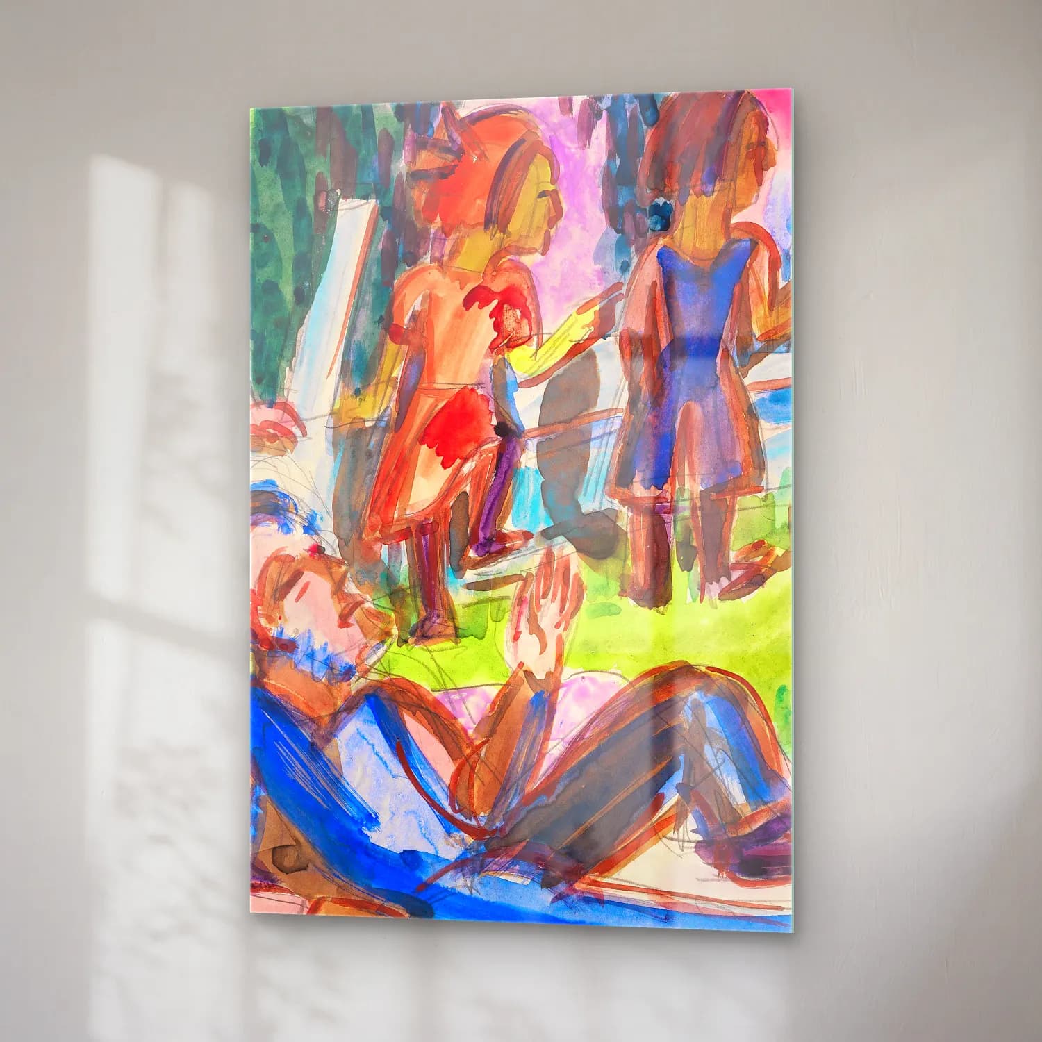 Ernst Ludwig Kirchner – Familie auf der Wiese – Pastel Tonlar cam tablo — sağ açıdan görünüm