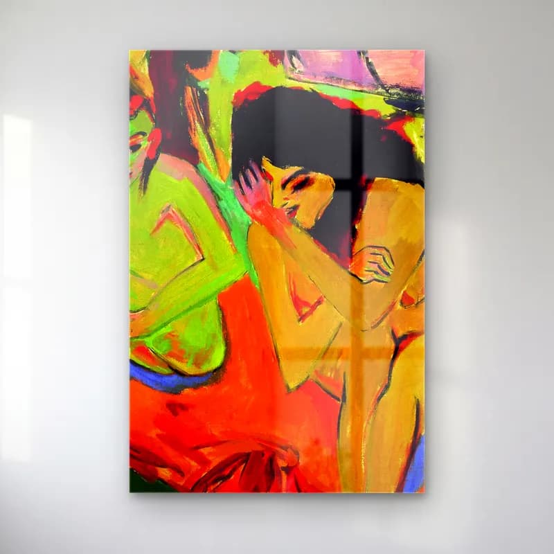 Ernst Ludwig Kirchner – Nackte Mädchen unterhalten sich – Turuncu Tonlar cam tablo — Ernst Ludwig Kirchner – Nackte Mädchen unterhalten sich – Turuncu Tonlar — modern soyut aşıklar