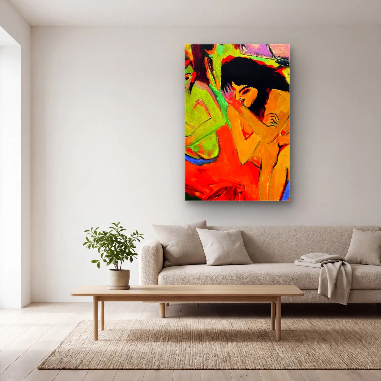 Ernst Ludwig Kirchner – Nackte Mädchen unterhalten sich – Turuncu Tonlar cam tablo — açık renk salonda