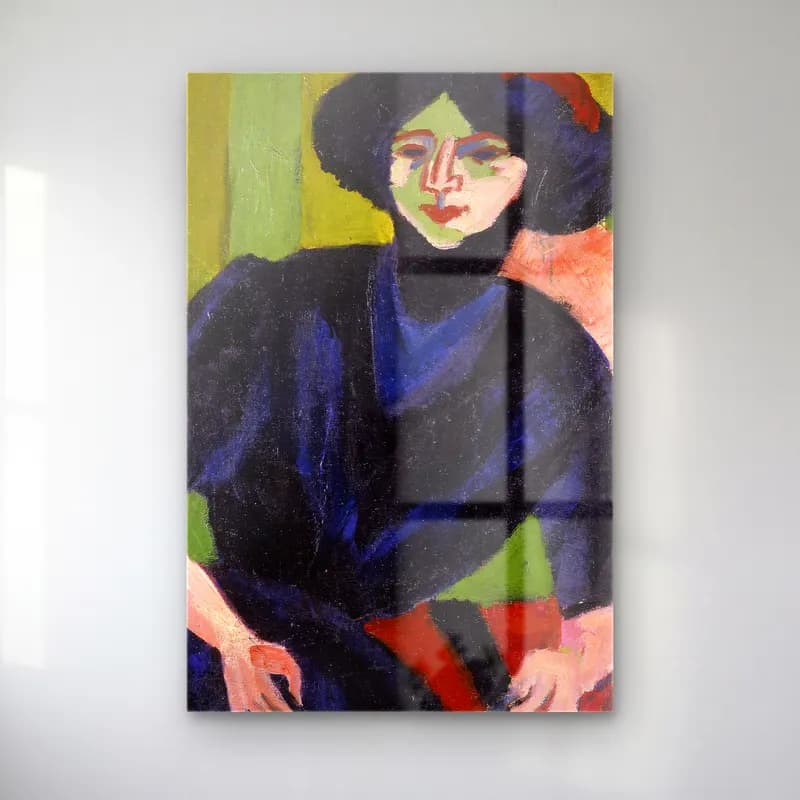 Ernst Ludwig Kirchner – Portrait of a Woman – Mavi Tonlar cam tablo — Ernst Ludwig Kirchner – Portrait of a Woman – Mavi Tonlar — yağlı boya kadın portresi