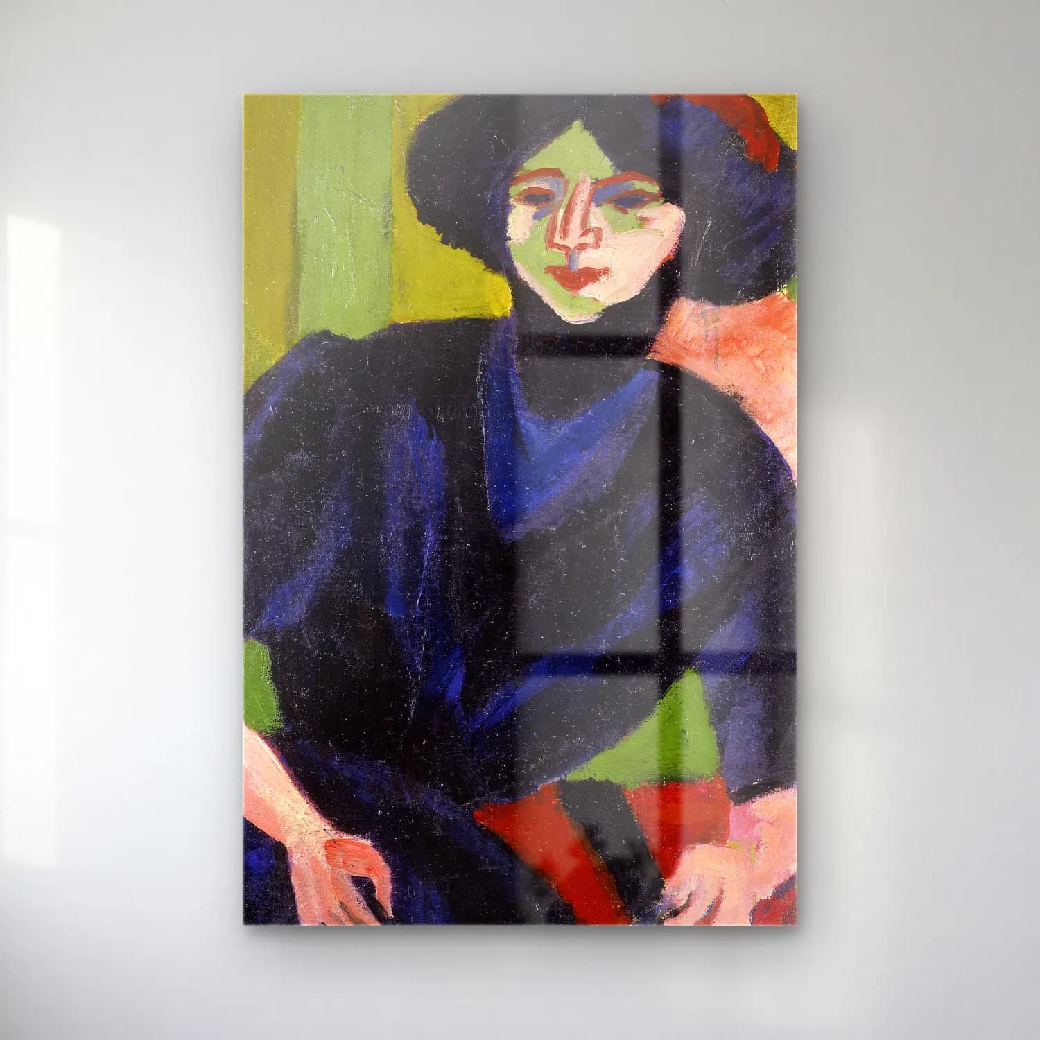 Ernst Ludwig Kirchner – Portrait of a Woman – Mavi Tonlar cam tablo — Ernst Ludwig Kirchner – Portrait of a Woman – Mavi Tonlar — yağlı boya kadın portresi