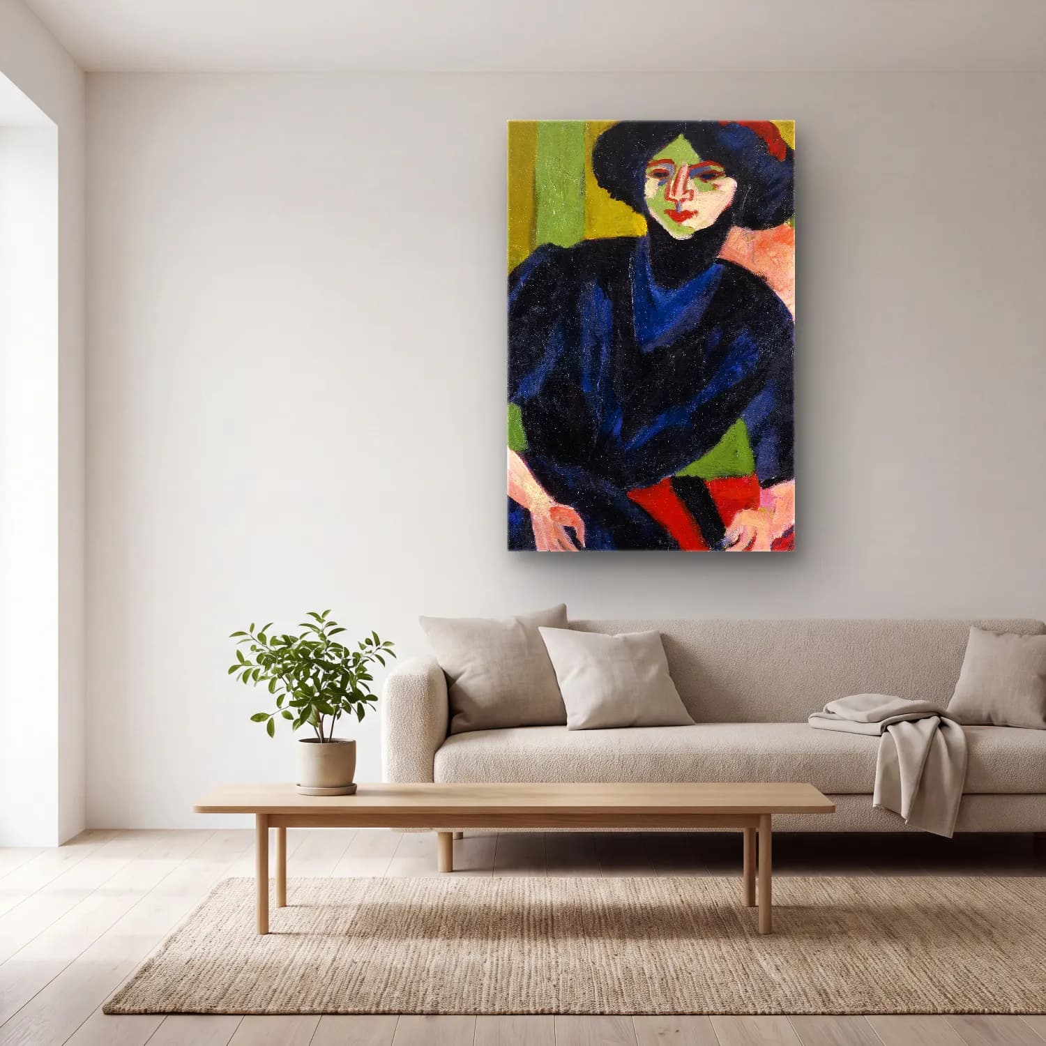 Ernst Ludwig Kirchner – Portrait of a Woman – Mavi Tonlar cam tablo — açık renk salonda