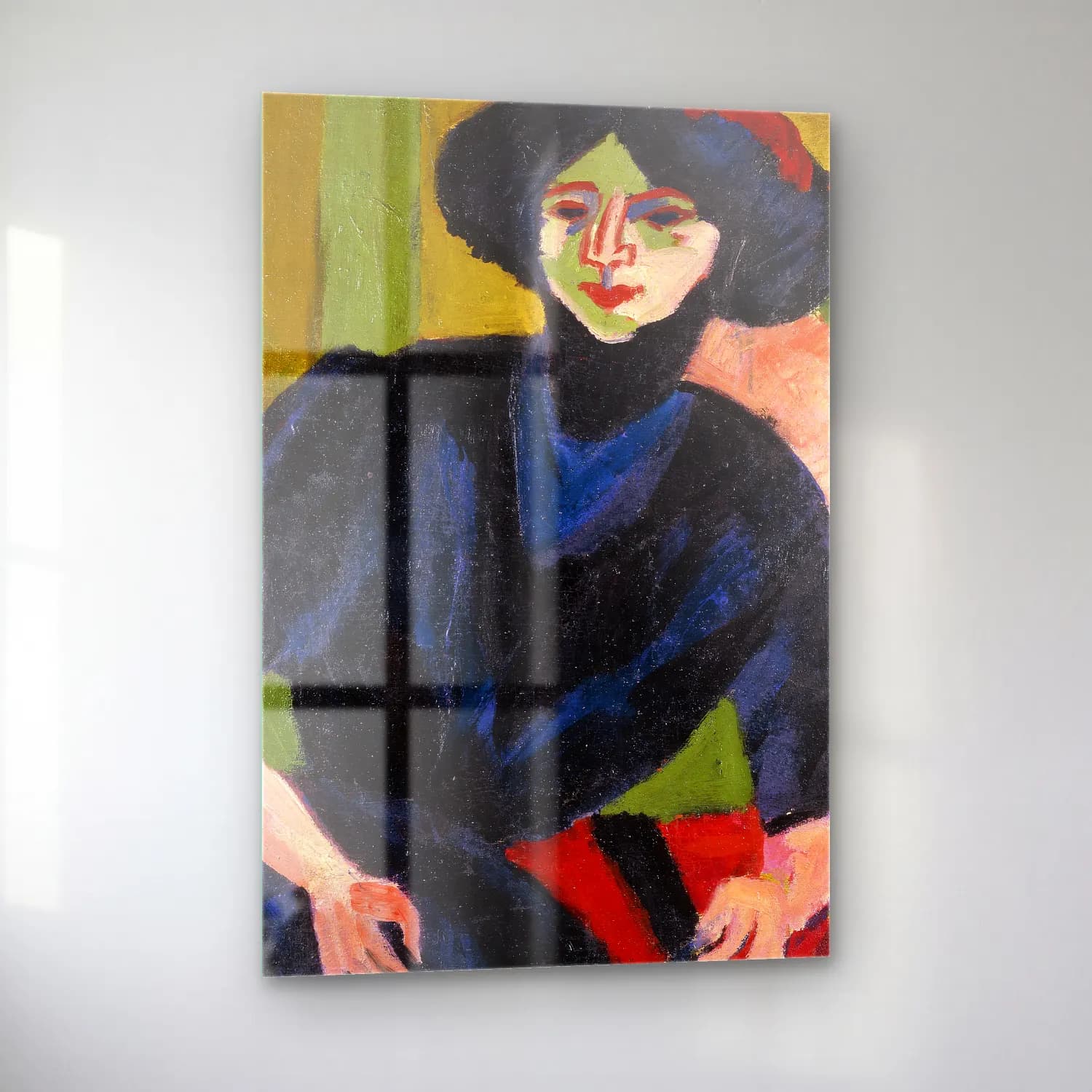 Ernst Ludwig Kirchner – Portrait of a Woman – Mavi Tonlar cam tablo — sol açıdan görünüm
