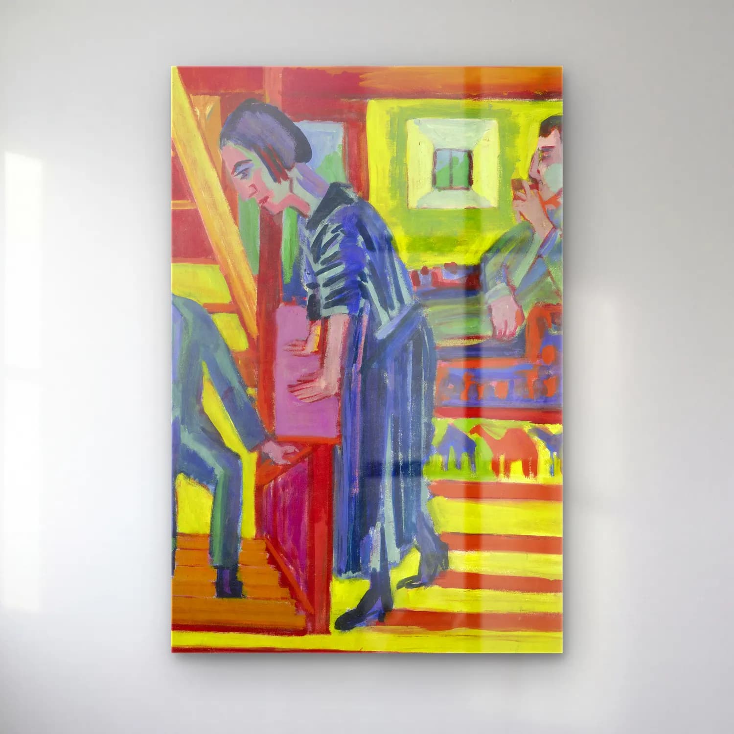 Ernst Ludwig Kirchner – The Visit – Couple and Newcomer – Mavi Tonlar cam tablo — Ernst Ludwig Kirchner – The Visit – Couple and Newcomer – Mavi Tonlar — empresyonist kitap okuyan kadın