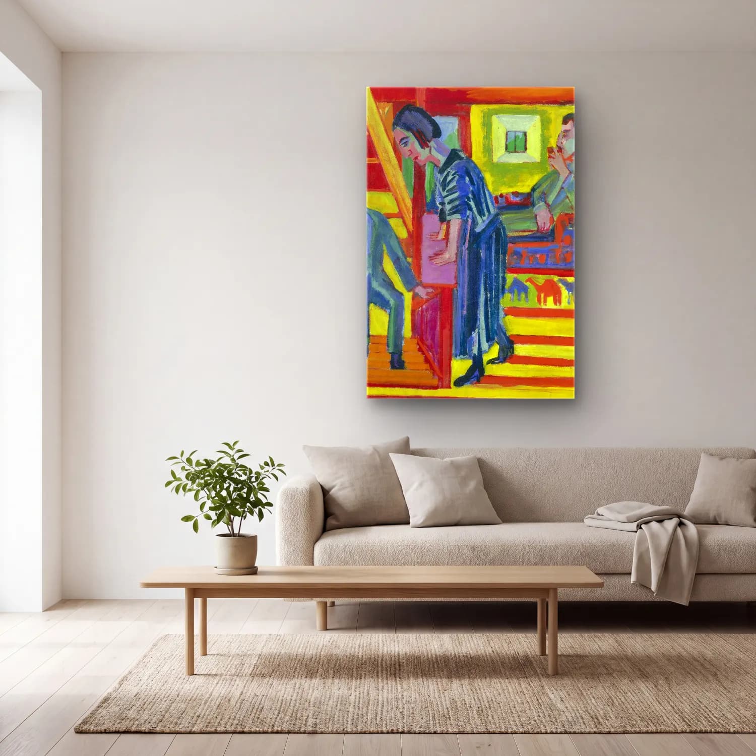 Ernst Ludwig Kirchner – The Visit – Couple and Newcomer – Mavi Tonlar cam tablo — açık renk salonda