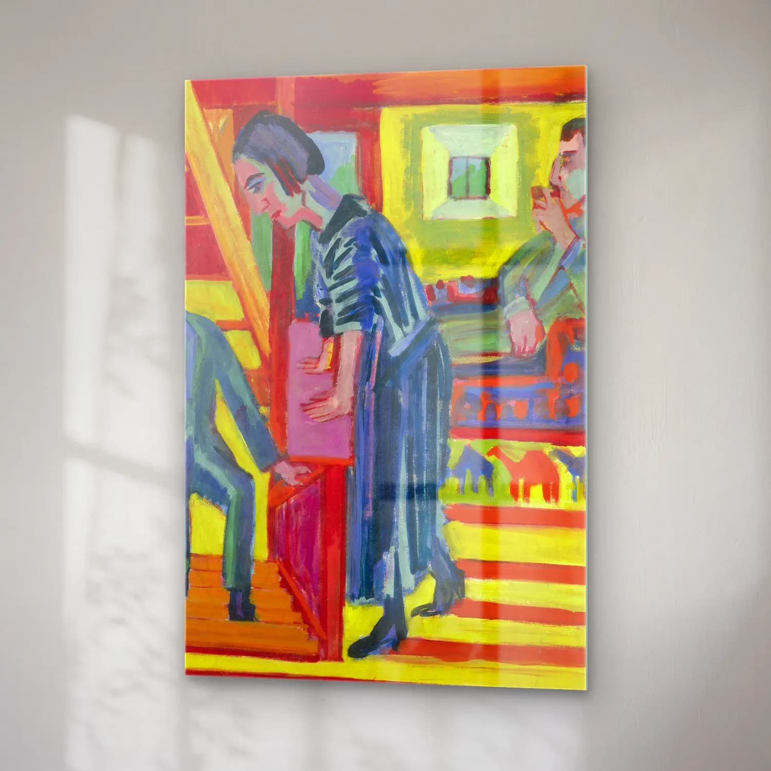 Ernst Ludwig Kirchner – The Visit – Couple and Newcomer – Mavi Tonlar cam tablo — sağ açıdan görünüm