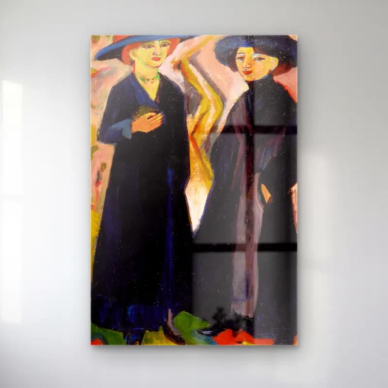 Ernst Ludwig Kirchner – Two Women – Siyah Beyaz Tonlar cam tablo — Ernst Ludwig Kirchner – Two Women – Siyah Beyaz Tonlar — yağlı boya kadın portresi