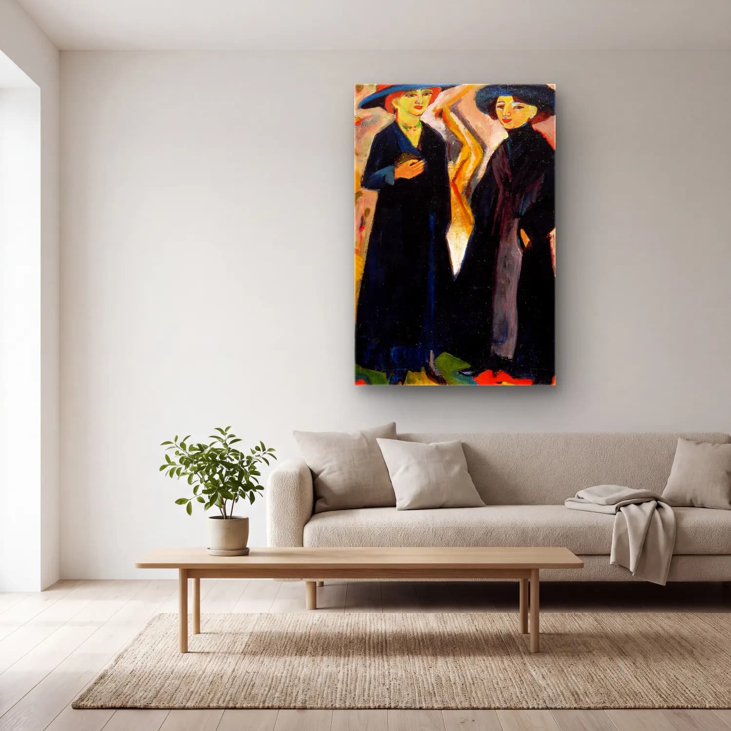 Ernst Ludwig Kirchner – Two Women – Siyah Beyaz Tonlar cam tablo — açık renk salonda