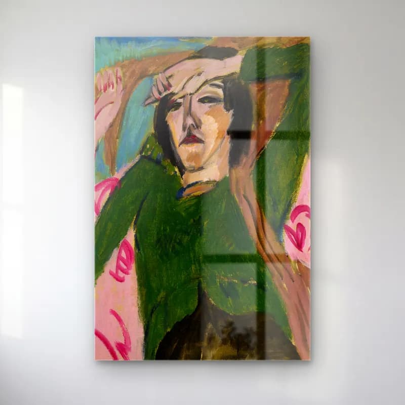 Ernst Ludwig Kirchner – Woman in a Green Jacket – Yeşil Tonlar cam tablo — Ernst Ludwig Kirchner – Woman in a Green Jacket – Yeşil Tonlar — empresyonist kadın portresi