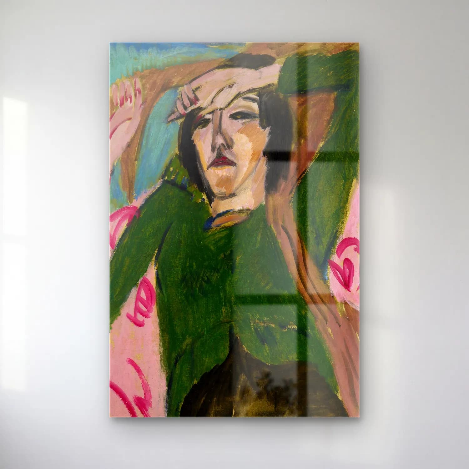 Ernst Ludwig Kirchner – Woman in a Green Jacket – Yeşil Tonlar cam tablo — Ernst Ludwig Kirchner – Woman in a Green Jacket – Yeşil Tonlar — empresyonist kadın portresi