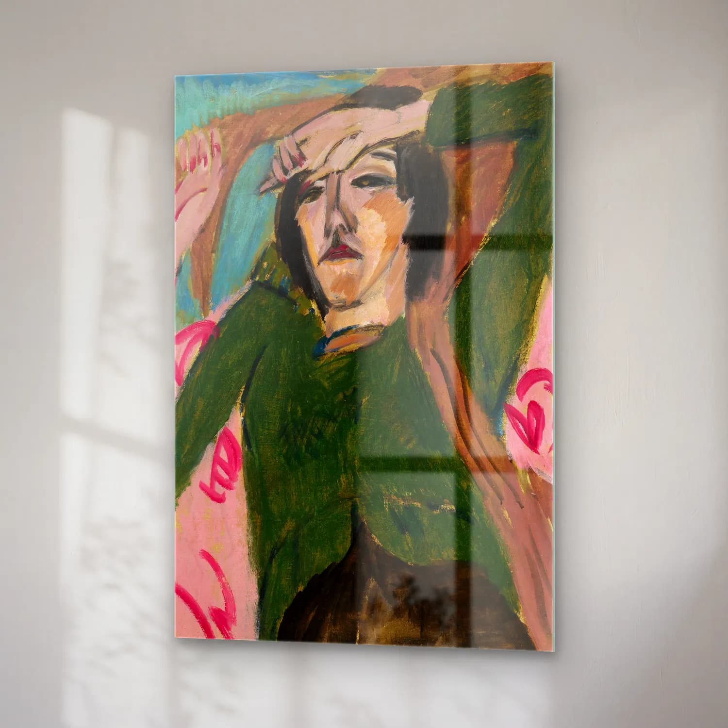 Ernst Ludwig Kirchner – Woman in a Green Jacket – Yeşil Tonlar cam tablo — sağ açıdan görünüm