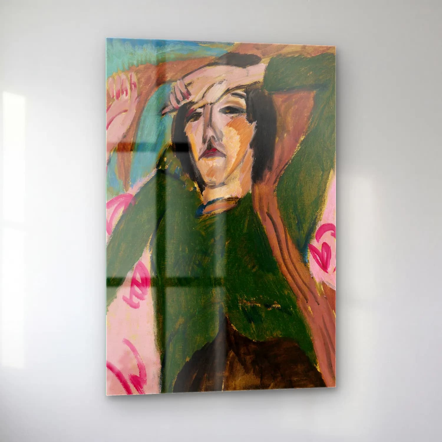 Ernst Ludwig Kirchner – Woman in a Green Jacket – Yeşil Tonlar cam tablo — sol açıdan görünüm