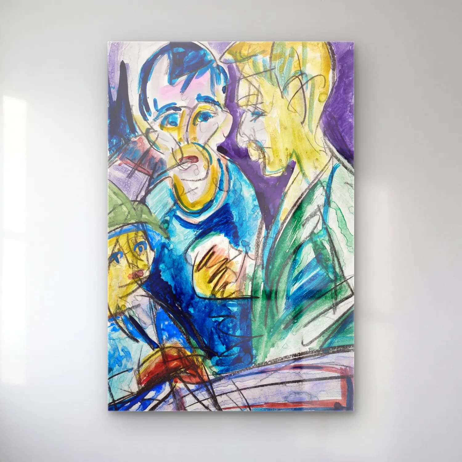 Ernst Ludwig Kirchner – Zwei Bauern und Junge am Brunnen – Pastel Tonlar cam tablo — Ernst Ludwig Kirchner – Zwei Bauern und Junge am Brunnen – Pastel Tonlar — modern soyut dansçılar
