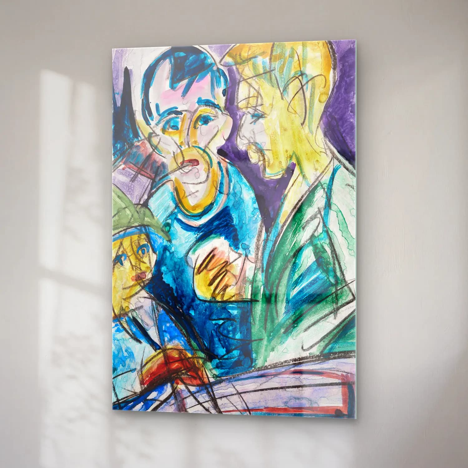 Ernst Ludwig Kirchner – Zwei Bauern und Junge am Brunnen – Pastel Tonlar cam tablo — sağ açıdan görünüm