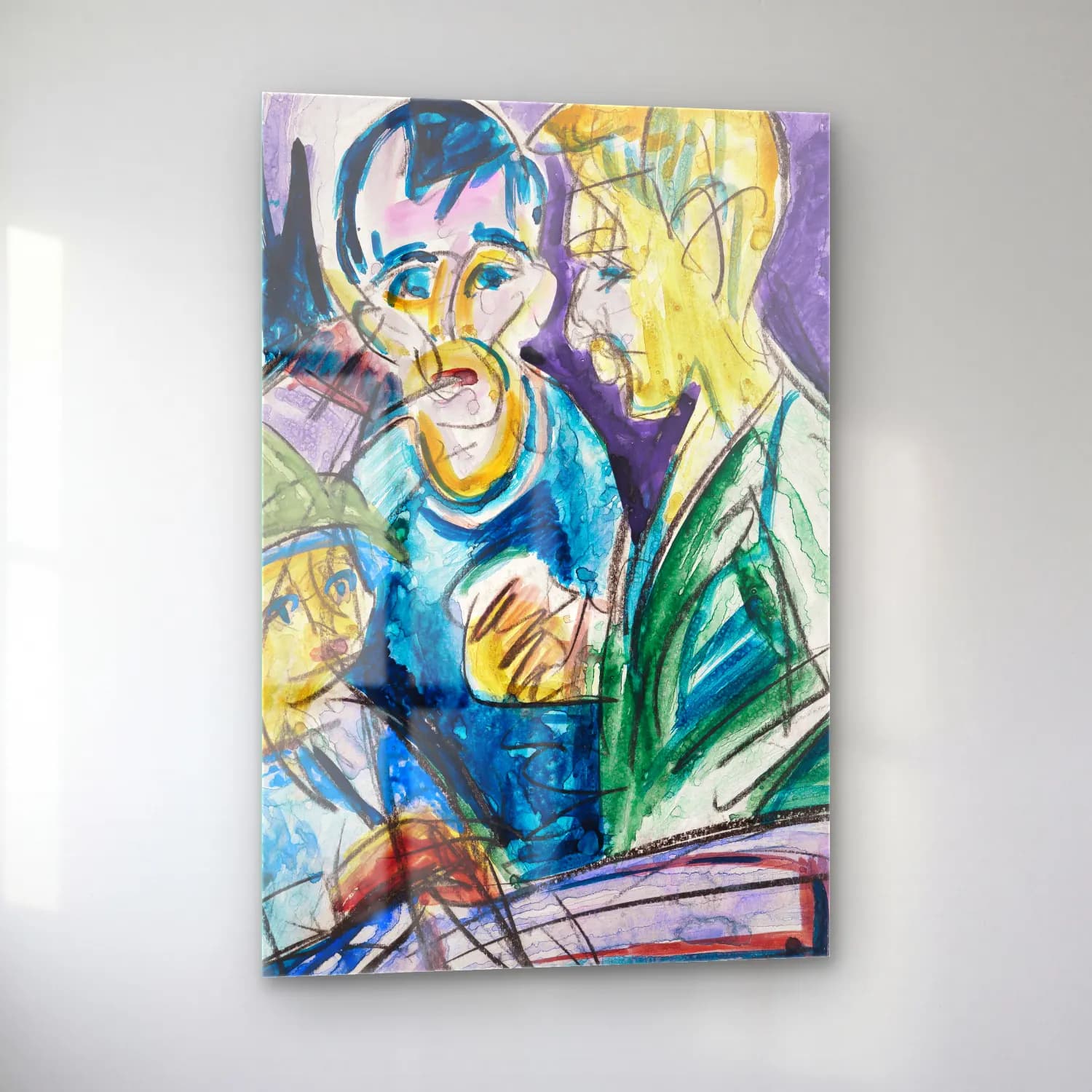 Ernst Ludwig Kirchner – Zwei Bauern und Junge am Brunnen – Pastel Tonlar cam tablo — sol açıdan görünüm