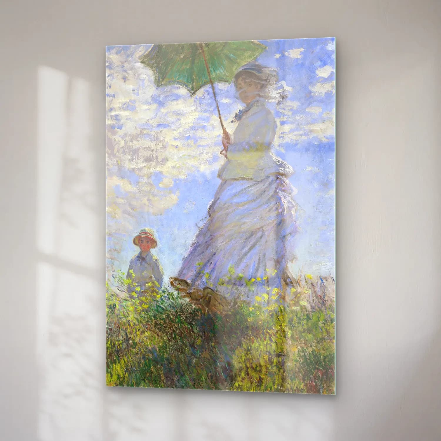 Claude Monet – Woman with a Parasol – Madame Monet and Her Son cam tablo — sağ açıdan görünüm