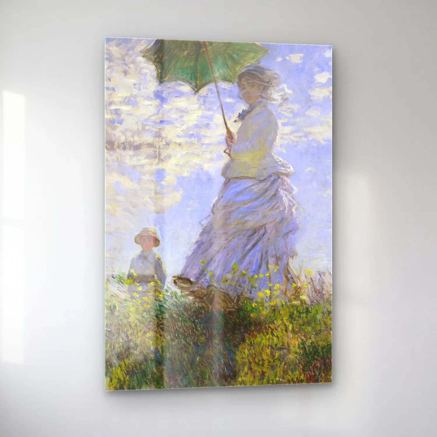 Claude Monet – Woman with a Parasol – Madame Monet and Her Son cam tablo — sol açıdan görünüm